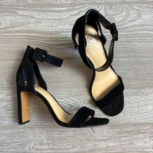 Vince Camuto | Shoes | Vince Camuto Black Suede Bevvyn Sandal Heels 9 |  Poshmark
